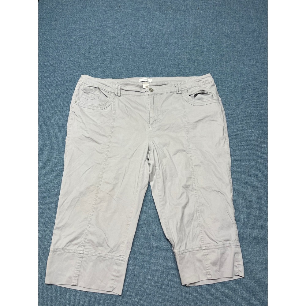 CJ Banks Womens 18W Gray Cropped Capri Pants Mid Rise Stretch Casual Summer